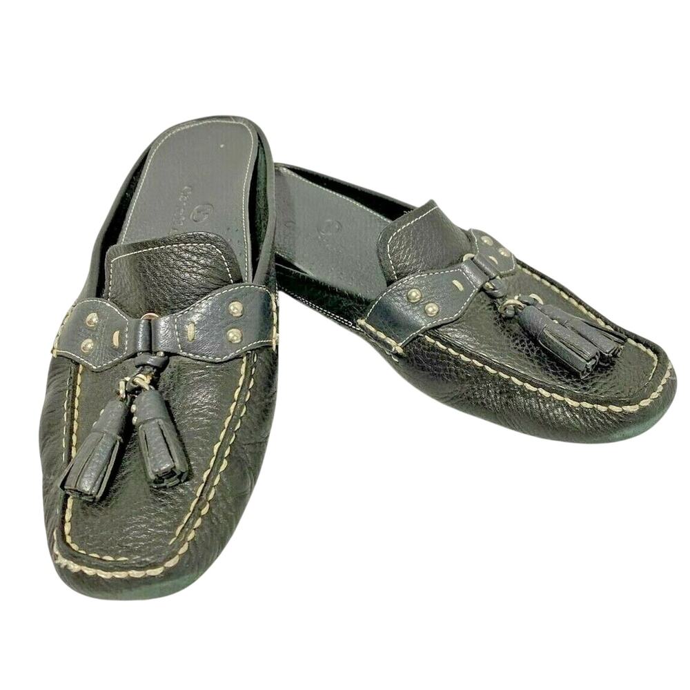 Cole Haan Black Leather Slip On Shoes Tassel Loafer Slides Casual Ladies US 7B